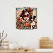 Poster Fille et chien amis (Cuisine)