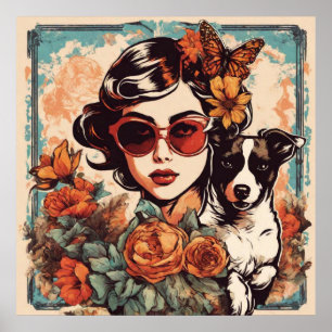 Poster Fille et chien amis