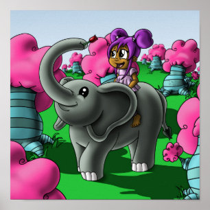 Poster Fille et éléphant afro-américains