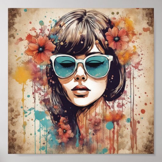 Poster Fille et fleurs (Devant)