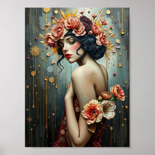 Poster Fille et fleurs (Devant)