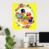 Poster fille et garçon et chaton et chiot (Bureau à domicile)
