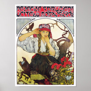 Poster Fille et géranium, Mucha