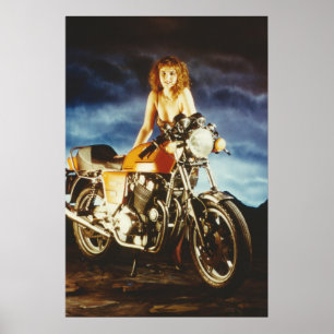 Poster Fille Et Moto