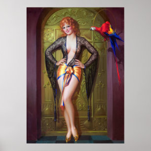 Poster Fille et perroquet Pin Up