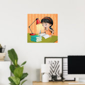 Poster Fille étudiant à un bureau faisant ses devoirs (Bureau à domicile)
