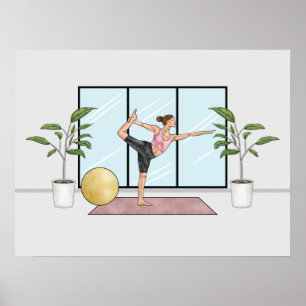 Poster Fille faisant un exercice d'équilibre en yoga, pos