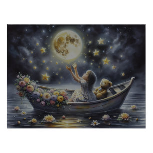 Poster Fille Fantaisiste Scène de Rêve Lunaire