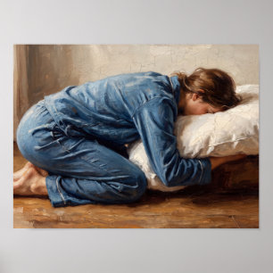 Poster Fille fatiguée se reposant sur une peinture d'orei