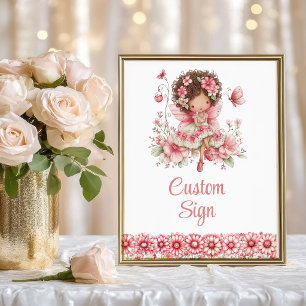 Poster Fille Fée de Conte de Fées Rouge Floral Anniversai