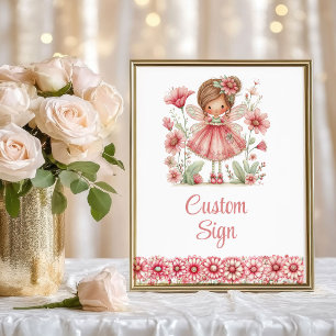 Poster Fille Fée Pastel Rouge Floral Anniversaire Signatu