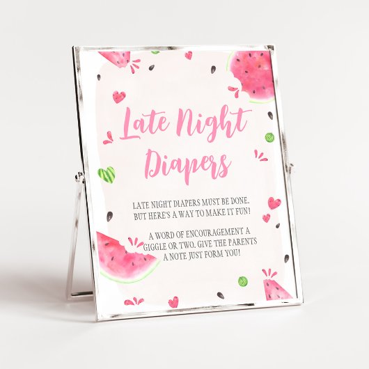 Poster Fille Fête de Bébé Pastèque Couches de Nuit Signe