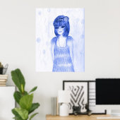 Poster Fille Flapper de la fête bleue (Bureau à domicile)