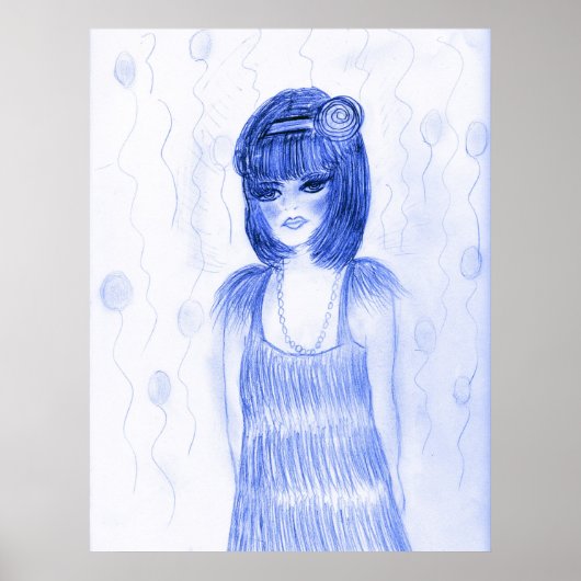 Poster Fille Flapper de la fête bleue (Devant)