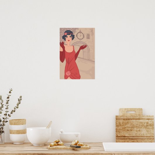 Poster Fille Flapper illustrée (Cuisine)