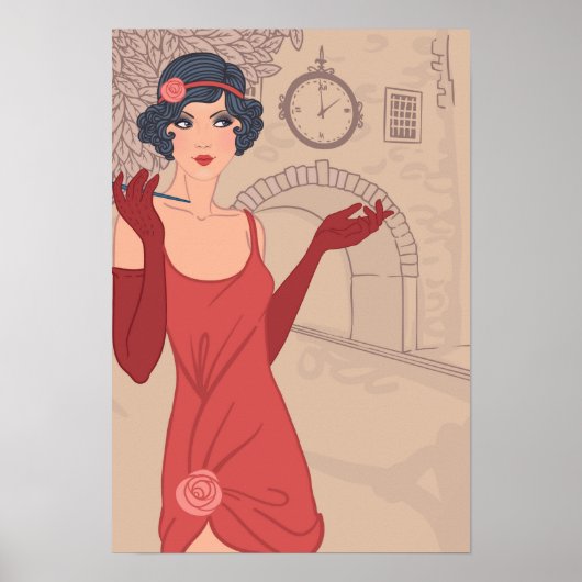 Poster Fille Flapper illustrée (Devant)