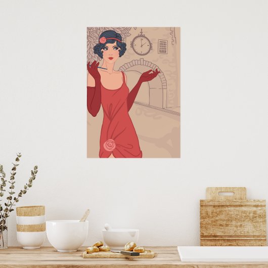 Poster Fille Flapper illustrée (Cuisine)
