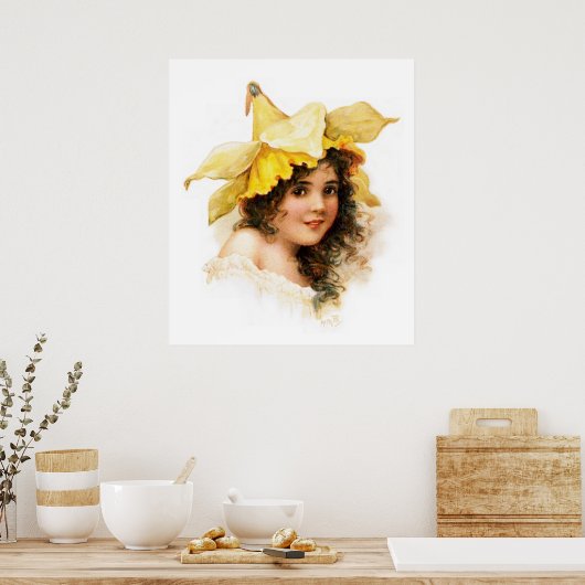 Poster Fille Fleur en Jaune (Cuisine)