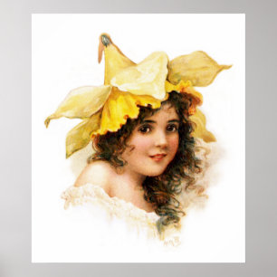 Poster Fille Fleur en Jaune