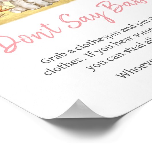 Poster Fille Floral Jungle Safari Animaux ne pas dire béb (Coin)