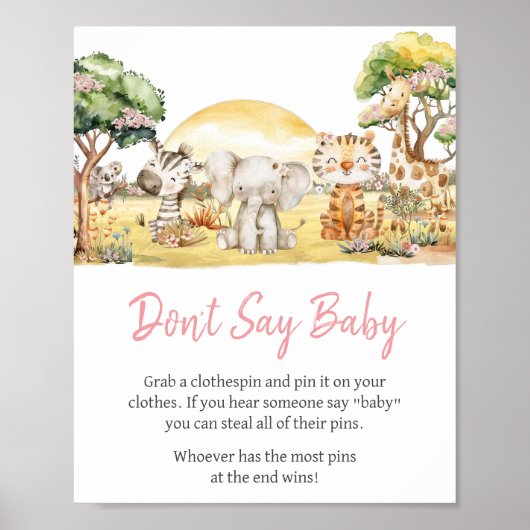 Poster Fille Floral Jungle Safari Animaux ne pas dire béb (Devant)