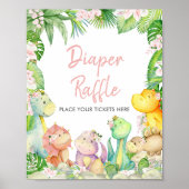 Poster Fille Florale Dinosaure Baby shower Déchets Raffle (Devant)