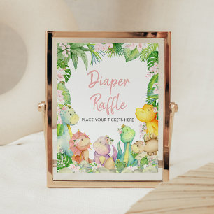 Poster Fille Florale Dinosaure Baby shower Déchets Raffle