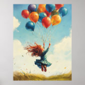 Poster Fille flottante avec ballons (Devant)