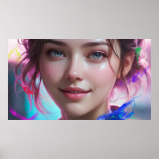 Poster Fille floutée Portrait de fille souriante