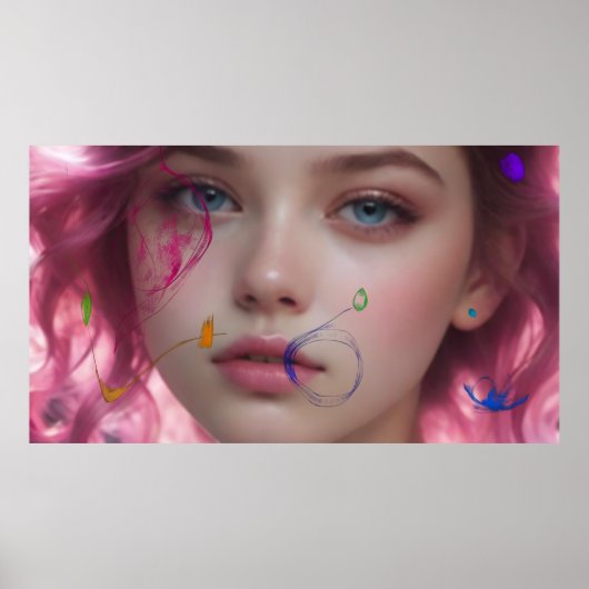 Poster Fille Floutée Portrait Pastel Coloré (Devant)