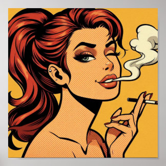 Poster Fille fumeuse | Art pop comic | Amoureux de la fum