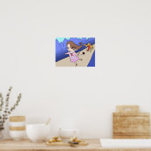 Poster Fille fuyant un loup féroce. (Cuisine)