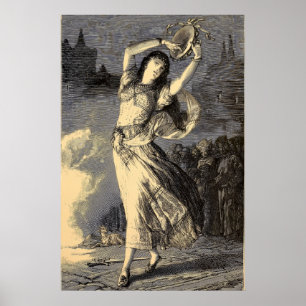 Poster Fille gitane à tambourin de l'ère victorienne