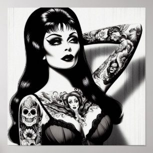 Poster Fille goth tatouée vintage