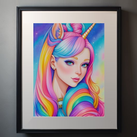 Poster Fille habillée en licorne