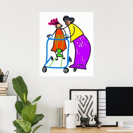 Poster Fille handicapée (Bureau à domicile)