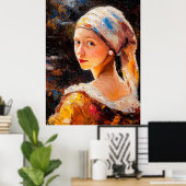 Poster Fille Inspirée de l'Impressionnisme avec une Perle (Bureau à domicile)