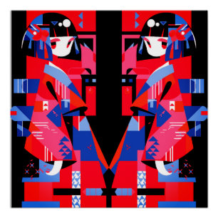 Poster Fille japonaise abstraite moderne – Kimono géométr
