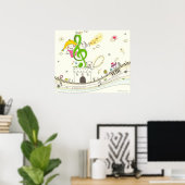 Poster Fille jouant avec des notes musicales sur la maiso (Bureau à domicile)