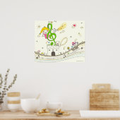 Poster Fille jouant avec des notes musicales sur la maiso (Cuisine)