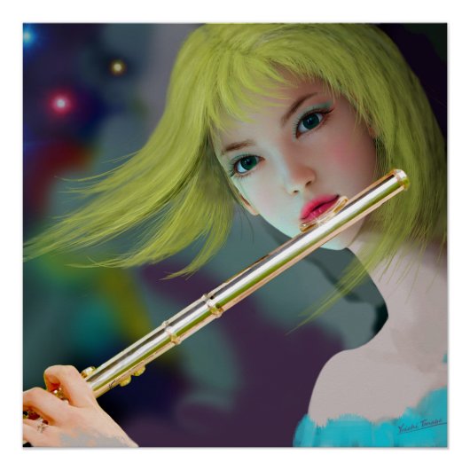 Poster Fille jouant de la flûte 2 (Devant)
