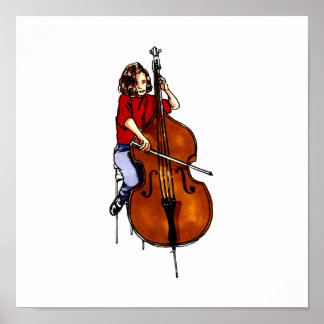 Poster Fille jouant orchestre basse chemise rouge