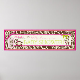Poster Fille Jungle Monkey Baby shower Safari bannière