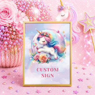 Poster Fille Licorne Arc-en-Ciel Coloré Anniversaire Tabl
