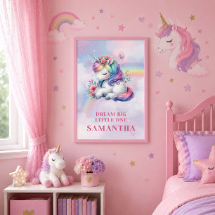 Poster Fille Licorne Magique Rose Violet Anniversaire Déc