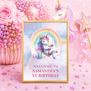 Poster Fille Licorne Panneau Anniversaire Violet Bienvenu