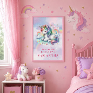 Poster Fille Licorne Rose Violet Colorée Anniversaire Mur