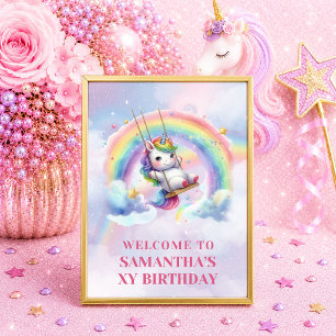 Poster Fille Licorne Signe Anniversaire Violet Fête d'ann