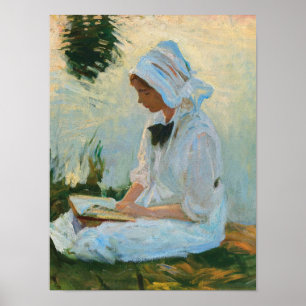 Poster Fille lisant au bord d'un ruisseau, Sargent 1888