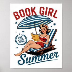 Poster Fille lisant un livre d'été drôle de vacances à la
